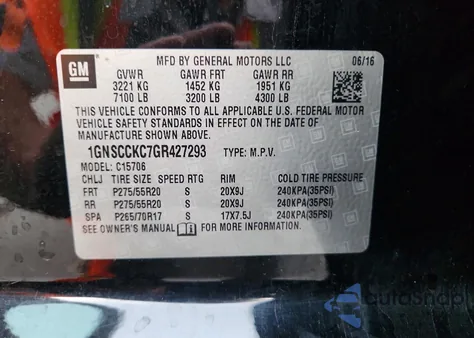 2016 Chevrolet Tahoe C1500 Ltz из США, поврежденный, VIN 1GNSCCKC7GR427293